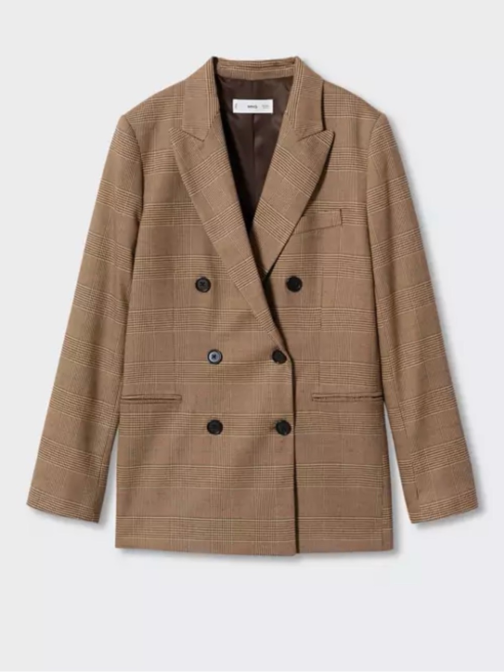 Mango Plaid Double-Breasted Plaid Blazer Womens XXL Camel Neutral Plaid